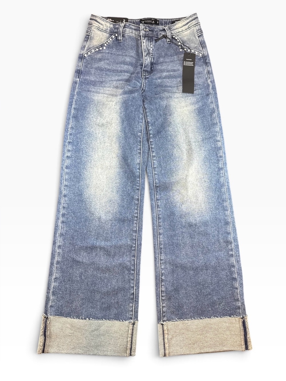 Lucky & Blessed Wide Leg Cuffed Women’s Jeans - Light Blue Wash
